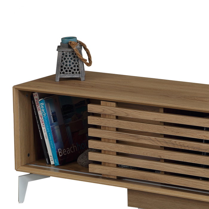 Hanah Home Soporte TV Roble 150x50x41cm, 1 Cajón, Patas Metal, Tablero Melamina 18mm Moderno Elegante Mueble Salón